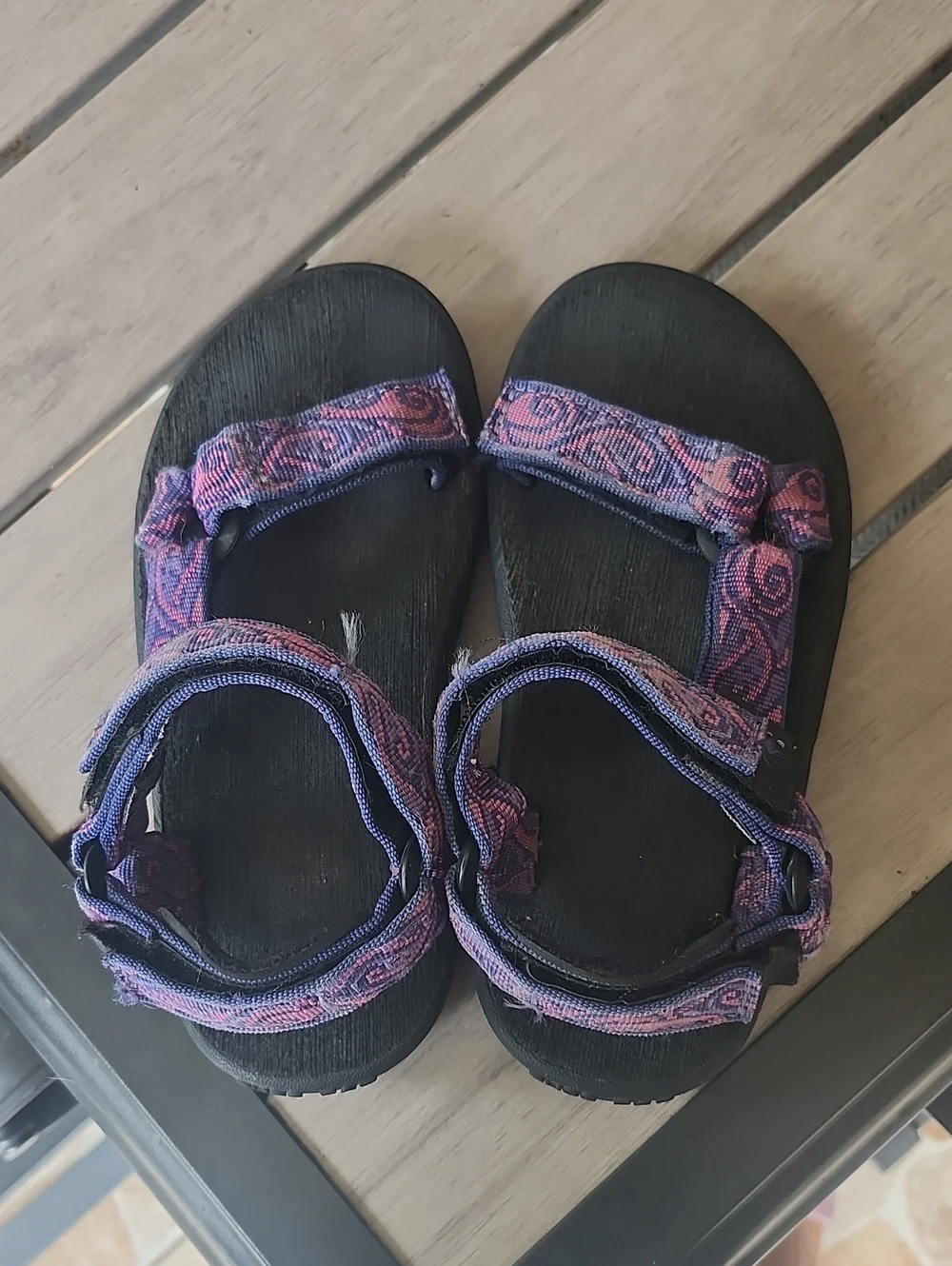 Teva Kids Black Sandals with Purple Pink Patterned Straps